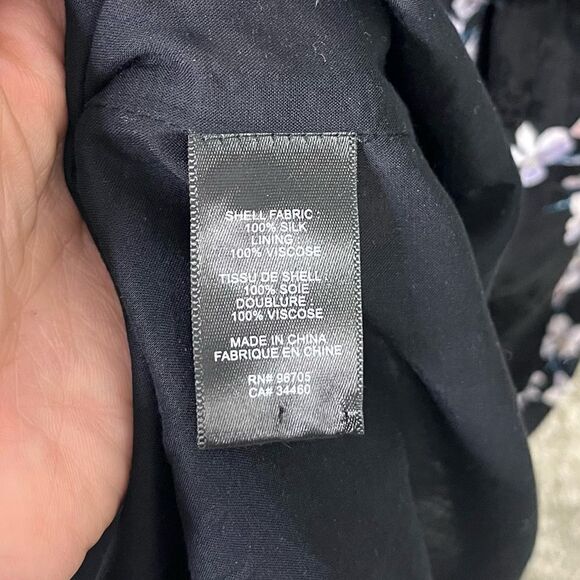 Rebecca Taylor Dress Womens 0 Black & Purple Floral Print 100% Silk Short Sleeve - Picture 6 of 7